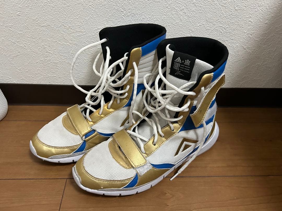 アダムスADAMS ボクシングシューズ ハイカット ホワイト/ゴールド/ブルー