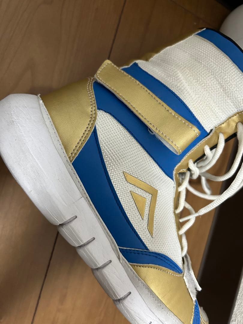 アダムスADAMS ボクシングシューズ ハイカット ホワイト/ゴールド/ブルー