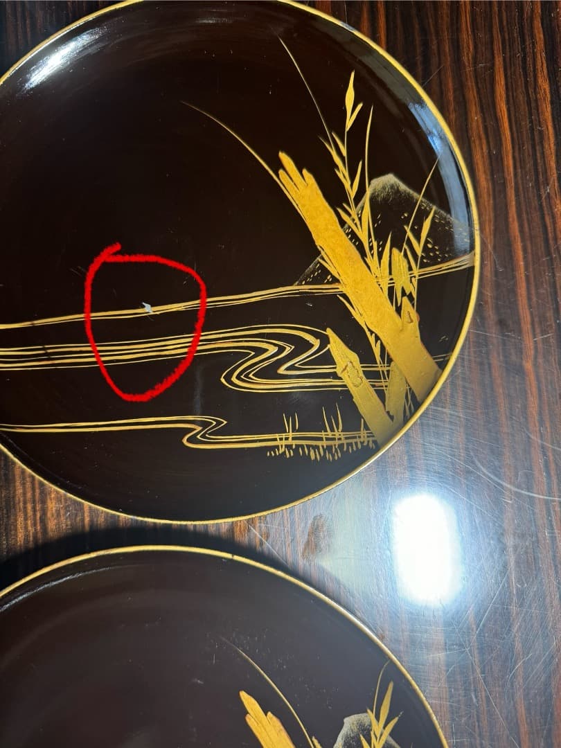 漆塗り絵皿 富士山風景入り 19枚セット（推定 江戸時代初期）