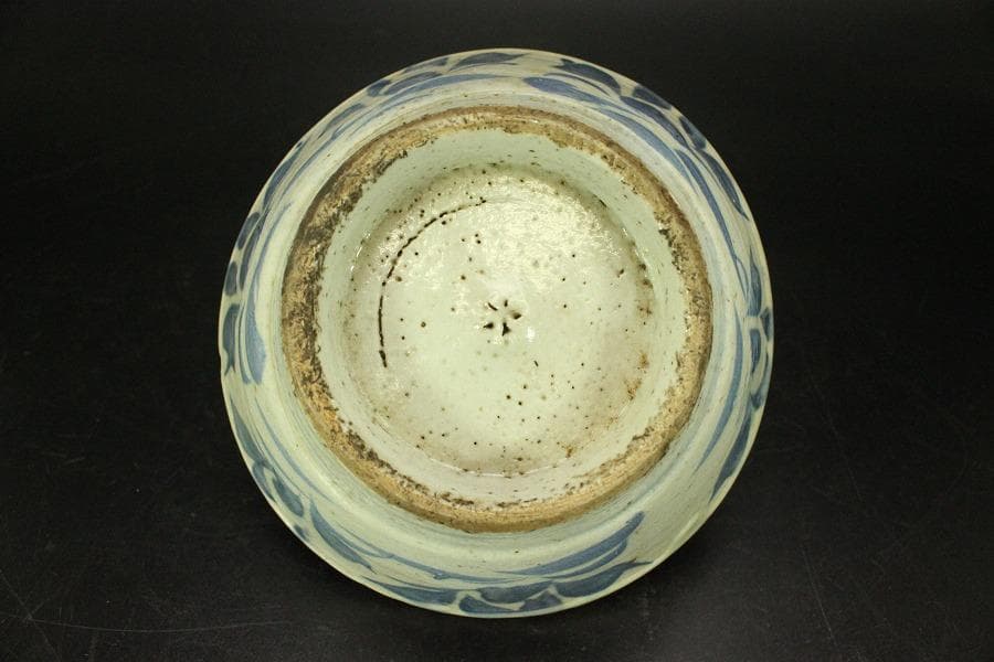 青花 碗 古染付 花弁文様 中国美術(メ1696)