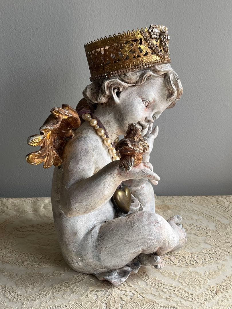 フランス製 ビンテージ アンティーク調 天使像 石膏製 室内装飾オブジェ