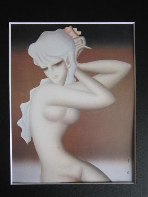 東郷青児、花を飾る、希少な大判額装用画集より、状態良好