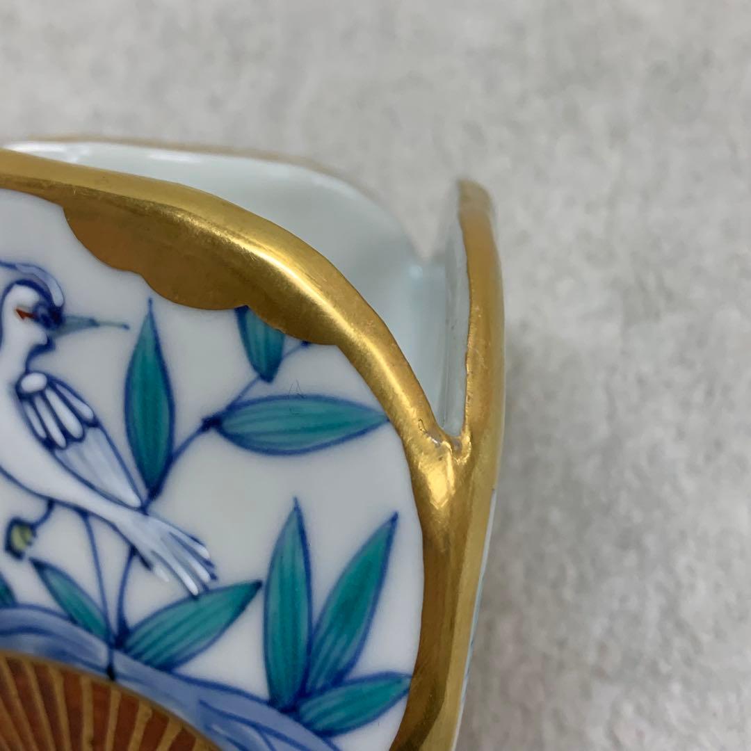 蓋置 高野昭阿弥 団扇 共箱 花鳥 金 茶道具 茶の湯