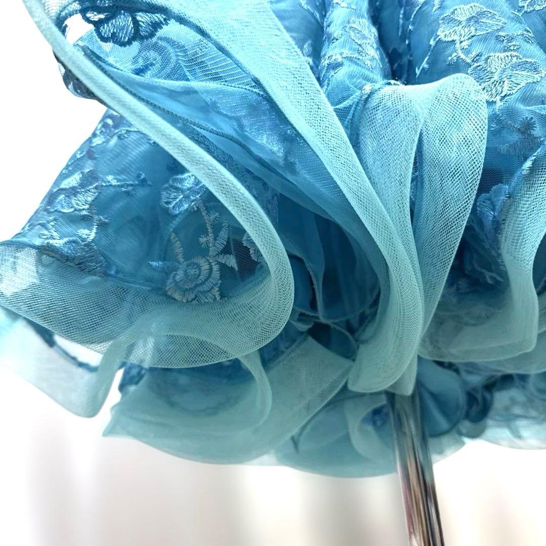 6316★M 水色 花柄レース スタンダードドレス 社交ダンス