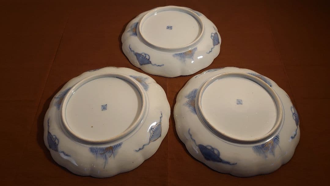 古伊万里　伊万里　大聖寺伊万里　大皿　金襴手　鳥の図　江戸期　3客