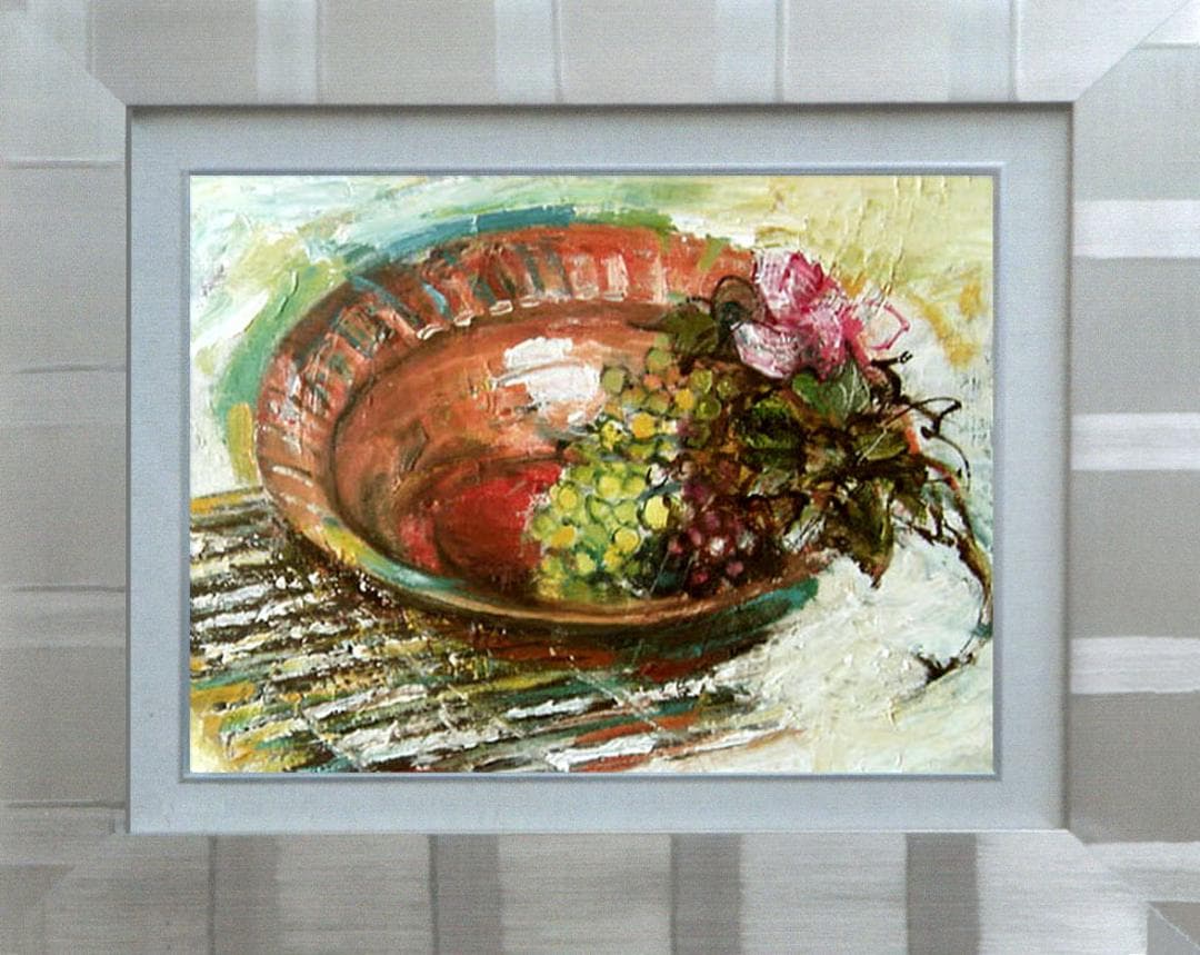 油絵 菅家令子 絵 絵画インテリア 額付(銀) F4-110502 静物フルーツ