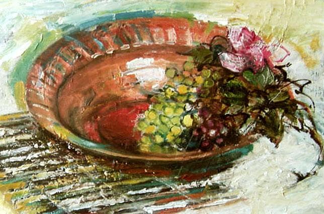 油絵 菅家令子 絵 絵画インテリア 額付(銀) F4-110502 静物フルーツ