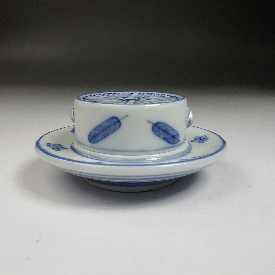 Ｔ９５８　香合　『染付　引臼』『高野昭阿弥 造』　共箱　茶道具