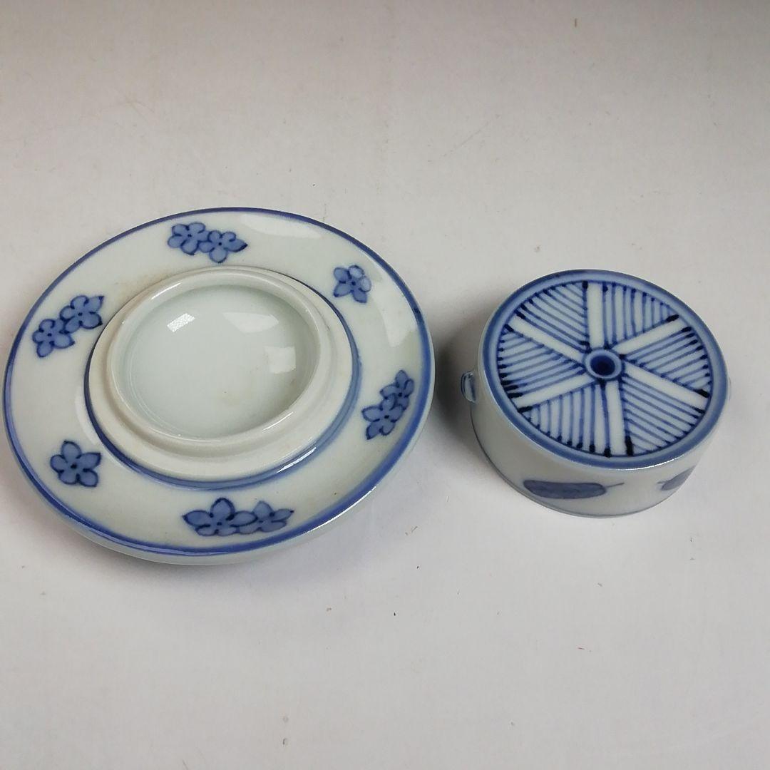 Ｔ９５８　香合　『染付　引臼』『高野昭阿弥 造』　共箱　茶道具