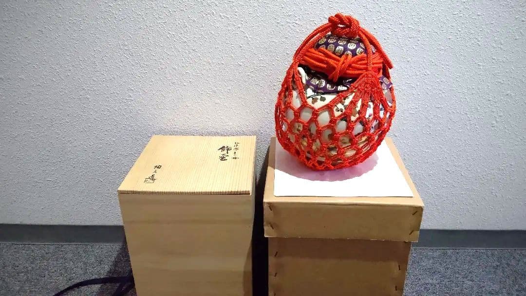 茶道具、飾壺、仁清写、月に梅、陶六作、まお8番