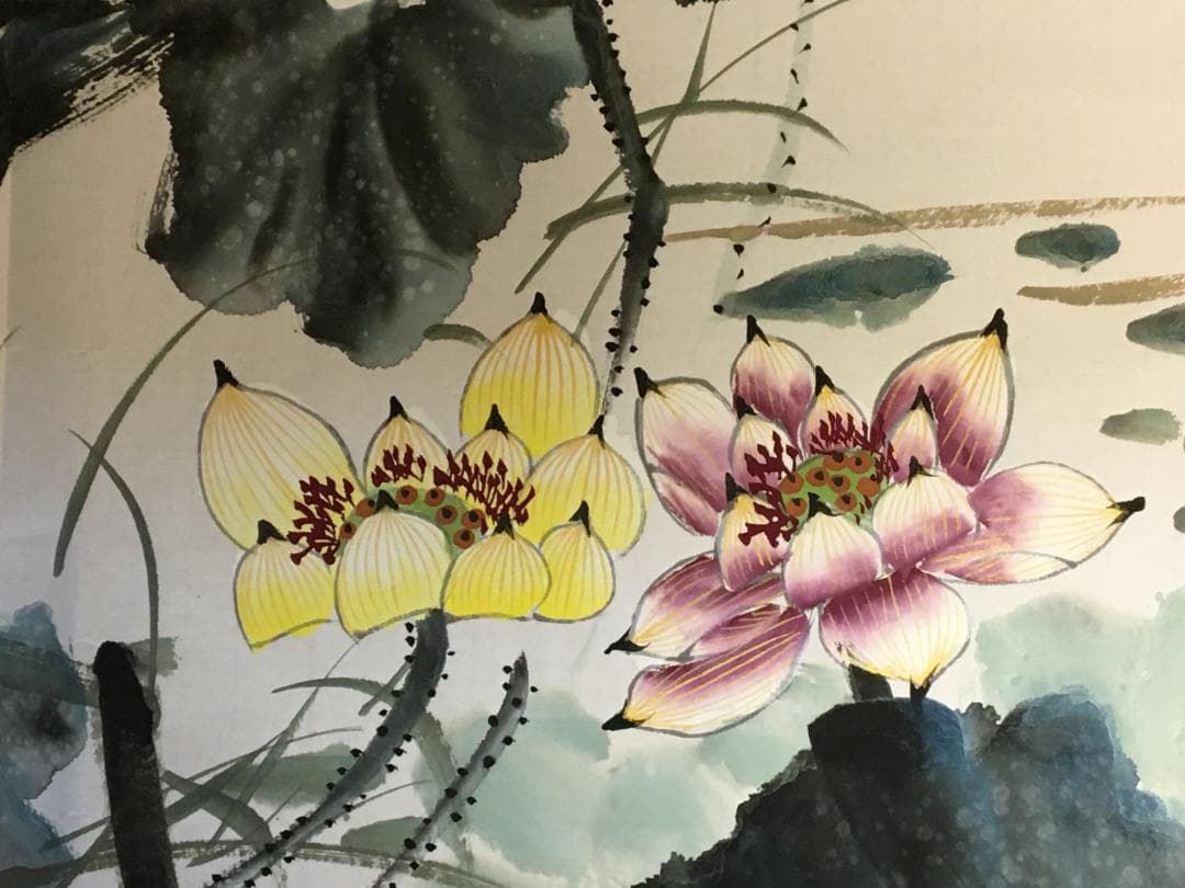 中国現代書画家 呉雅君氏作品『連年有余』図 肉筆真作保証 表装前