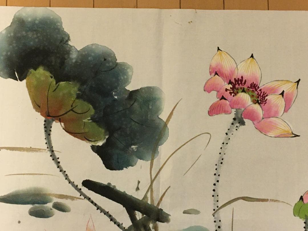 中国現代書画家 呉雅君氏作品『連年有余』図 肉筆真作保証 表装前