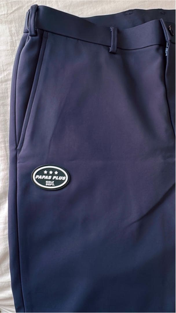 正規 超美品パパスプラス ゴルフ38500円最高級パンツ52 LL ダークネイビ