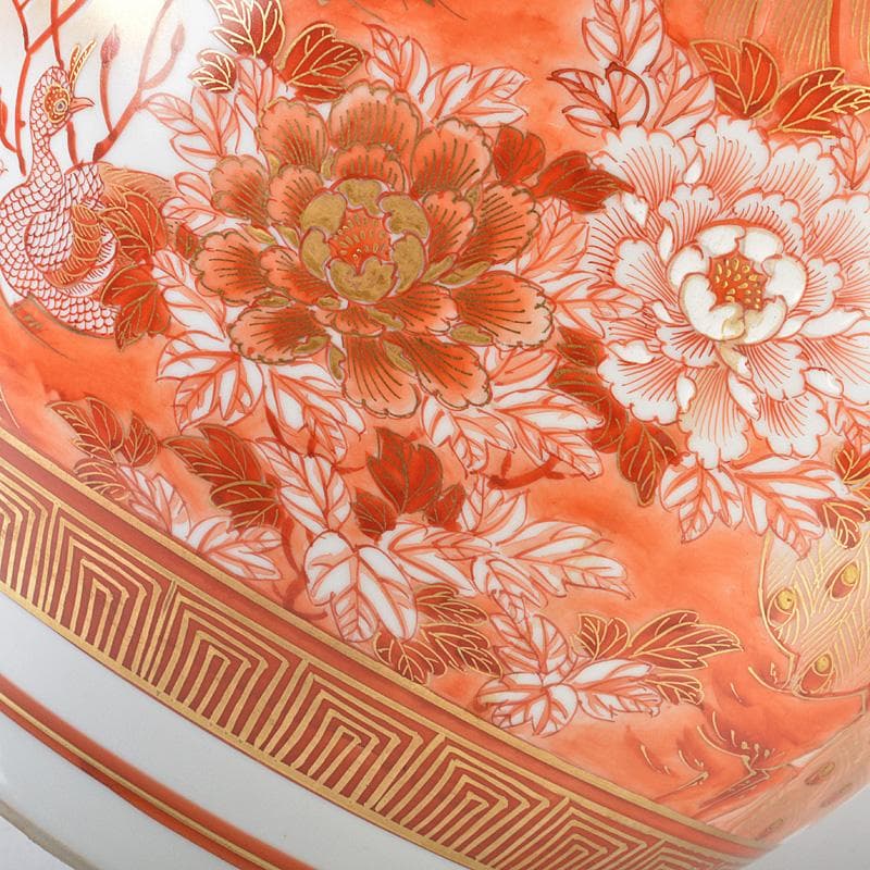 九谷焼　仲田錦玉造　赤絵金彩　孔雀花文　壷　花瓶　花入　共箱　M　R5780C