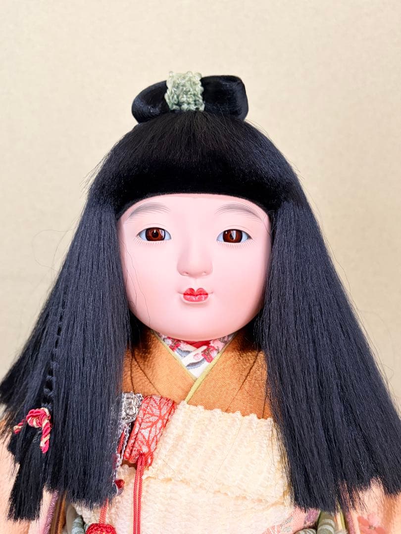 【高級　極美品】市松人形 玉秀作 ペア 男の子 女の子 ガラスケース有　台座付き