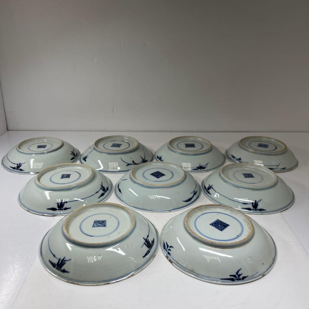 中国明末清朝期　古染付人物画中皿19枚　木箱　約16.5㎝東Y7-0723⭐︎2F