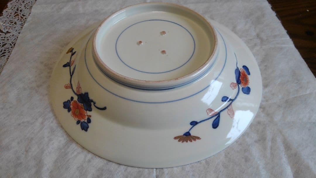 伊万里色絵金彩花籠皿