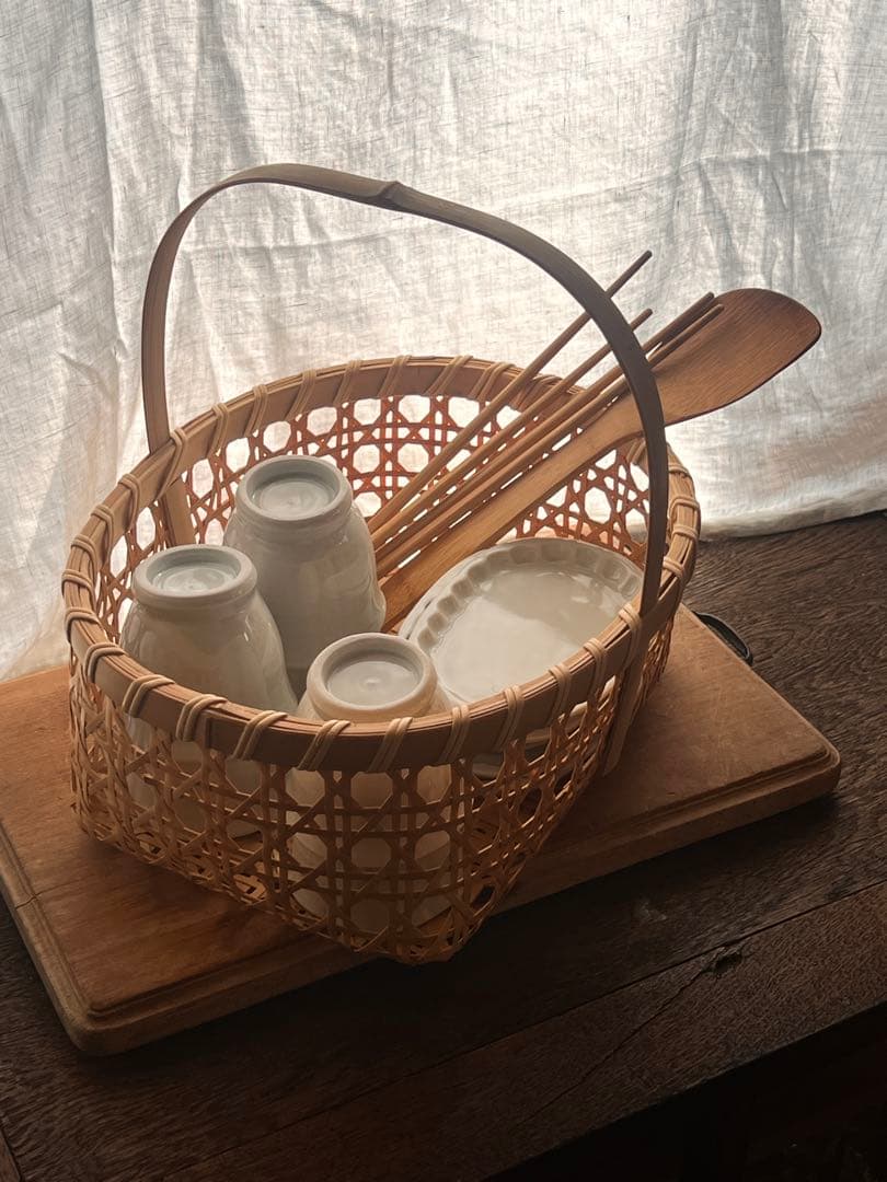 【宮城 山元町職人作】竹編みかご 一点物 未使用新品 手提げ籠 伝統工芸