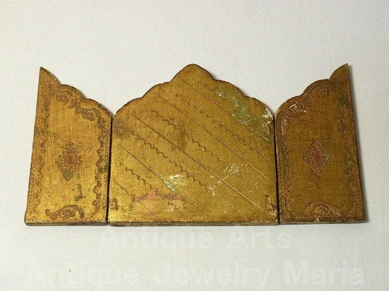 イタリア ヴィンテージ『観幼子イエスと聖母マリア』カルロ・ドルチ３枚続きの祭壇画