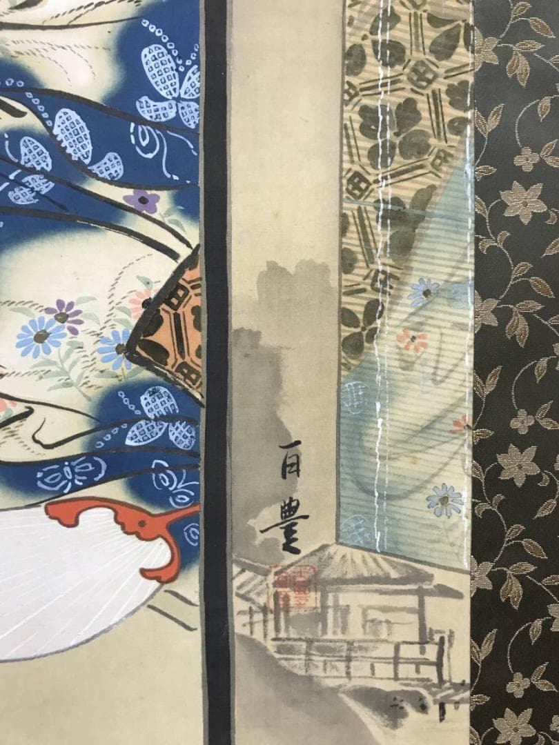 【真作】広田百豊/長月の女/美人図/美人画/掛軸/名家伝来/AC-153