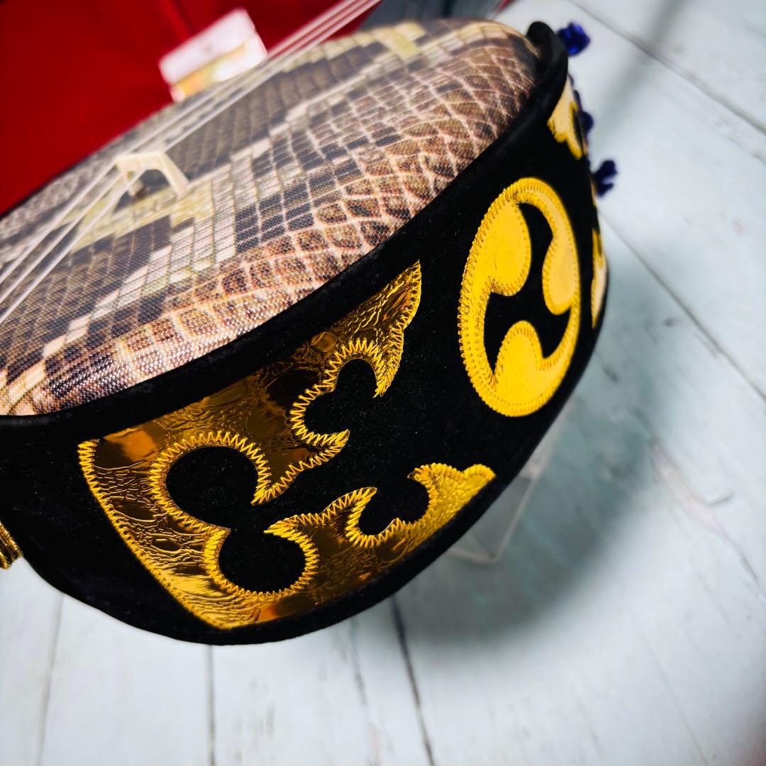 沖縄三線　人工皮　ケース付き　民族楽器　琉球　和楽器　弦楽器　三味線　美品