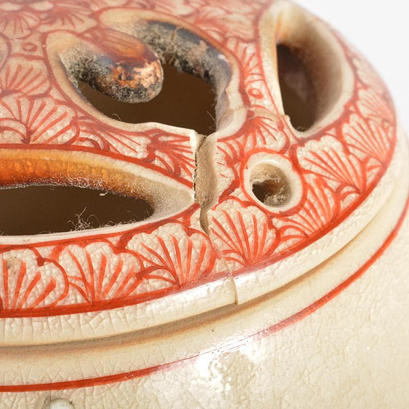 茶道具　京焼　三代　東山深山造　色絵　四季草花文　吊香炉　共布共箱　MR7382