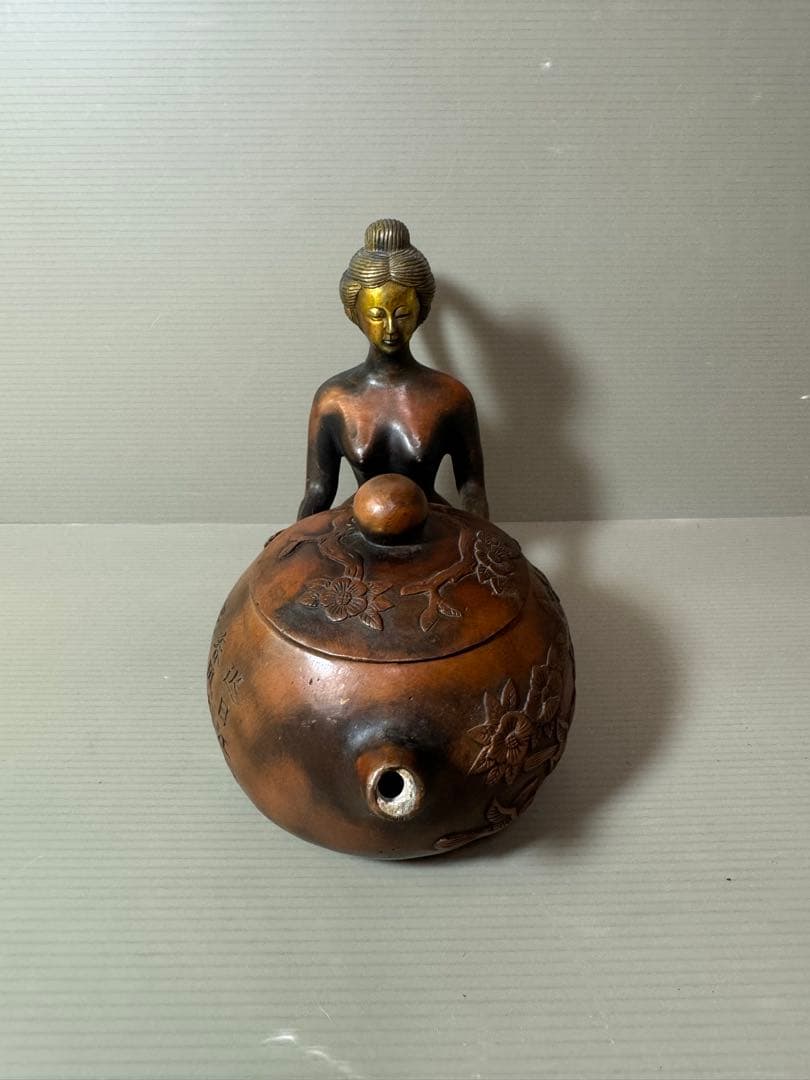 2856 中国骨董　大清乾隆銘　純銅製　聖女　急須　時代物