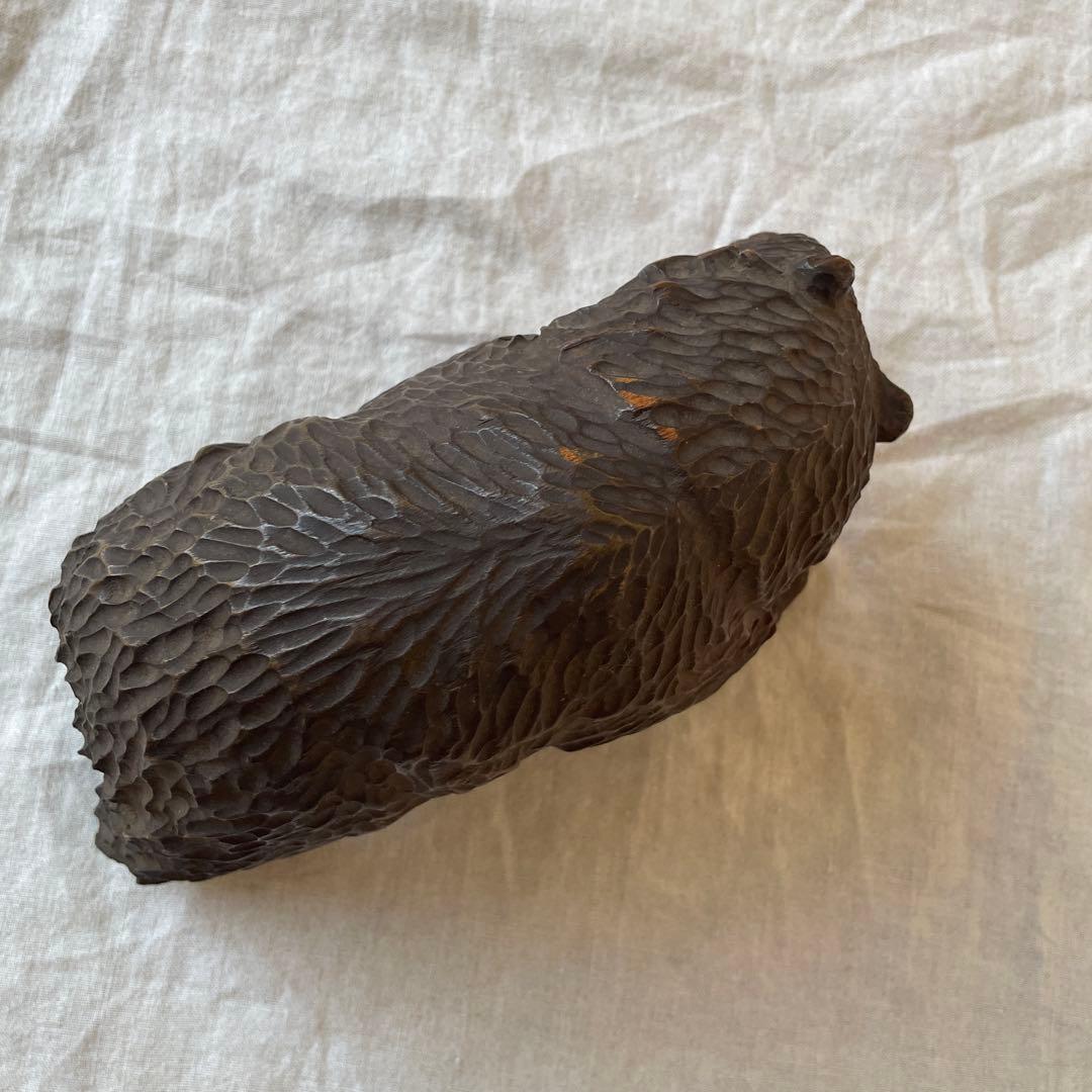 ビンテージ　木彫り　熊　ダークブラウン　ガラス目　作家　アンティーク