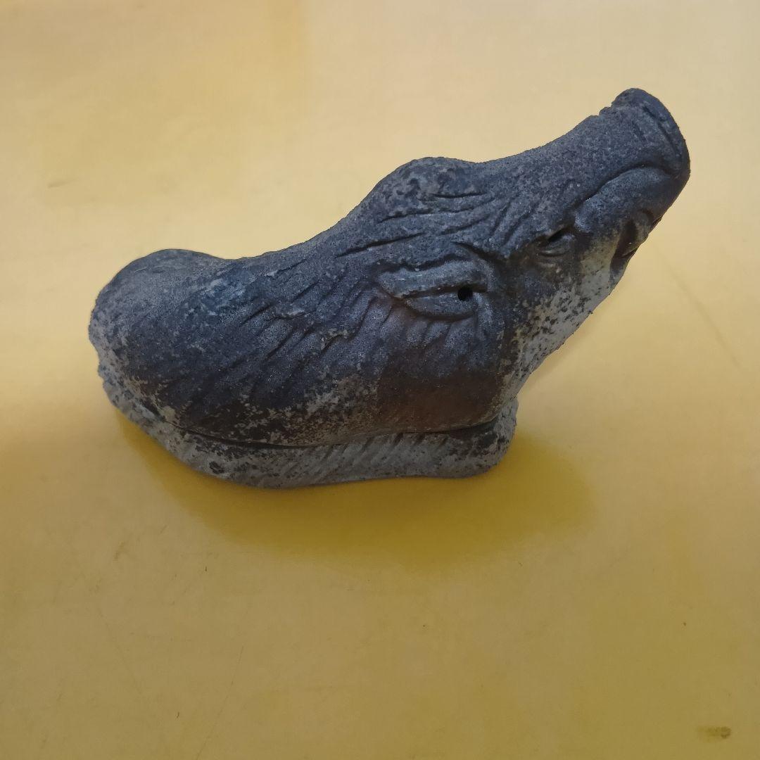 骨董品　香合　備前焼　イノシシ　置物　木箱付き　勝　茶道具　極美品‼️