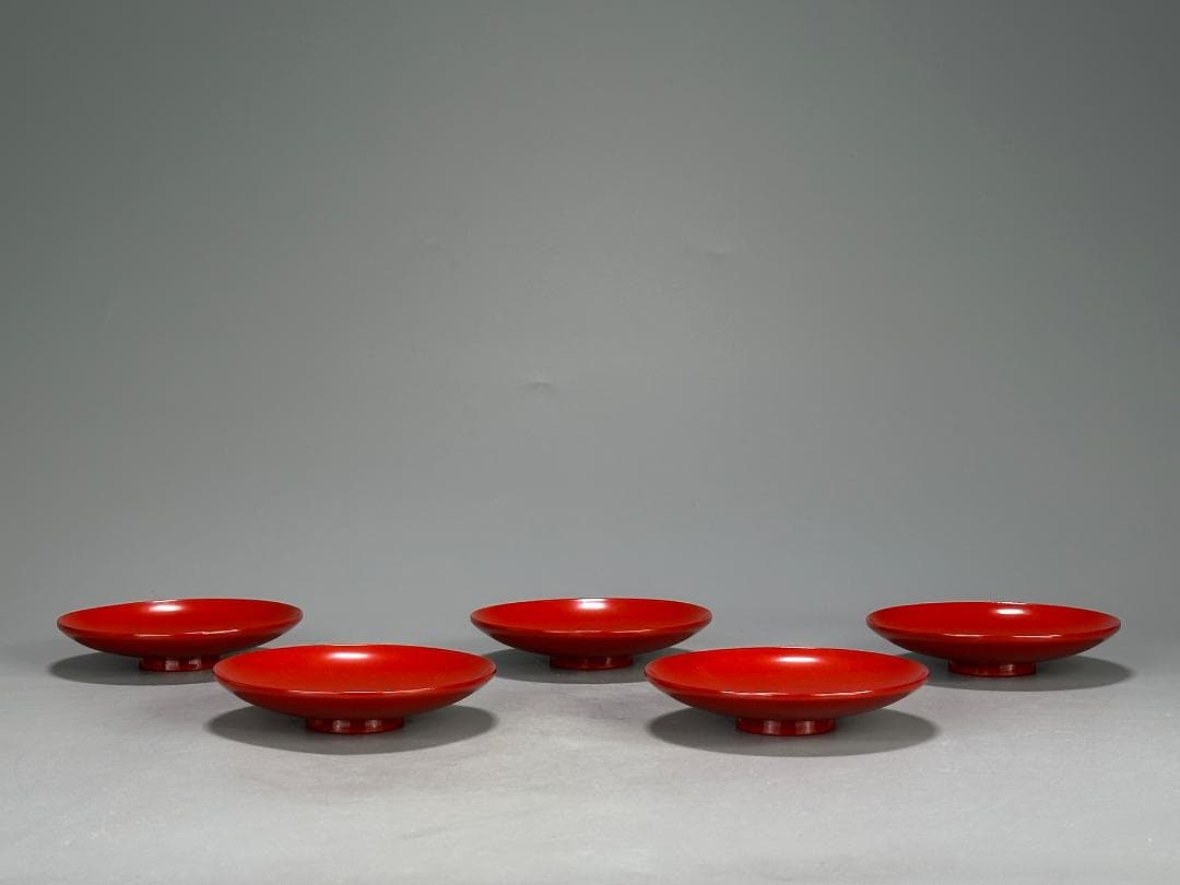 26.1.29-1 堅地屋清兵衛 利休形朱引盃 5客 共箱