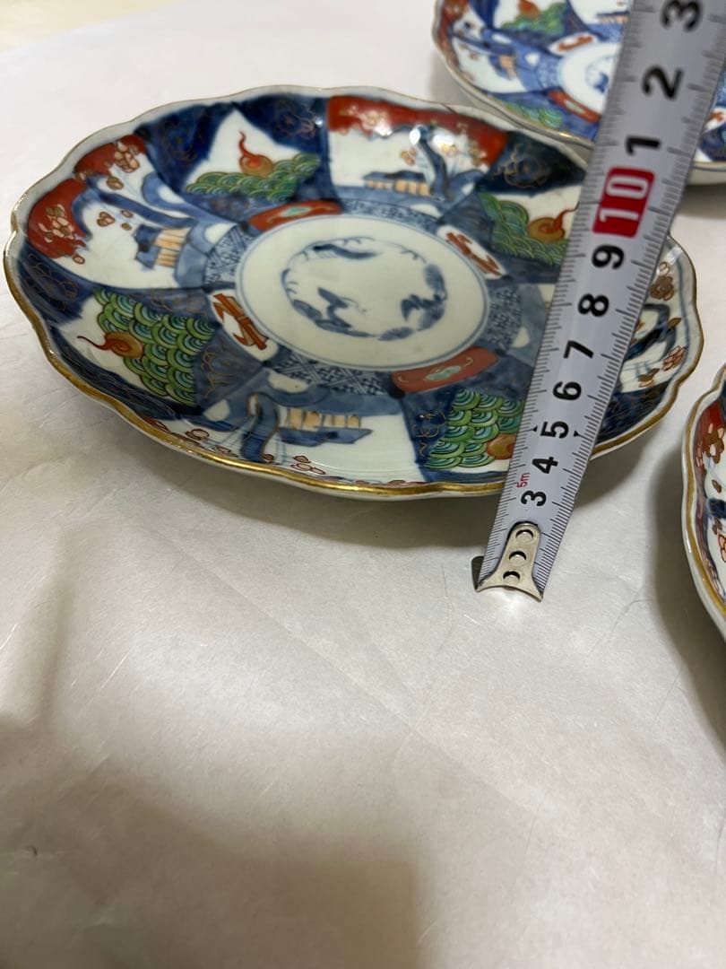 希少江戸時代 富長貴春 豆皿手塩皿 錦絵 色絵金彩時代物6点木箱あり直径21.5