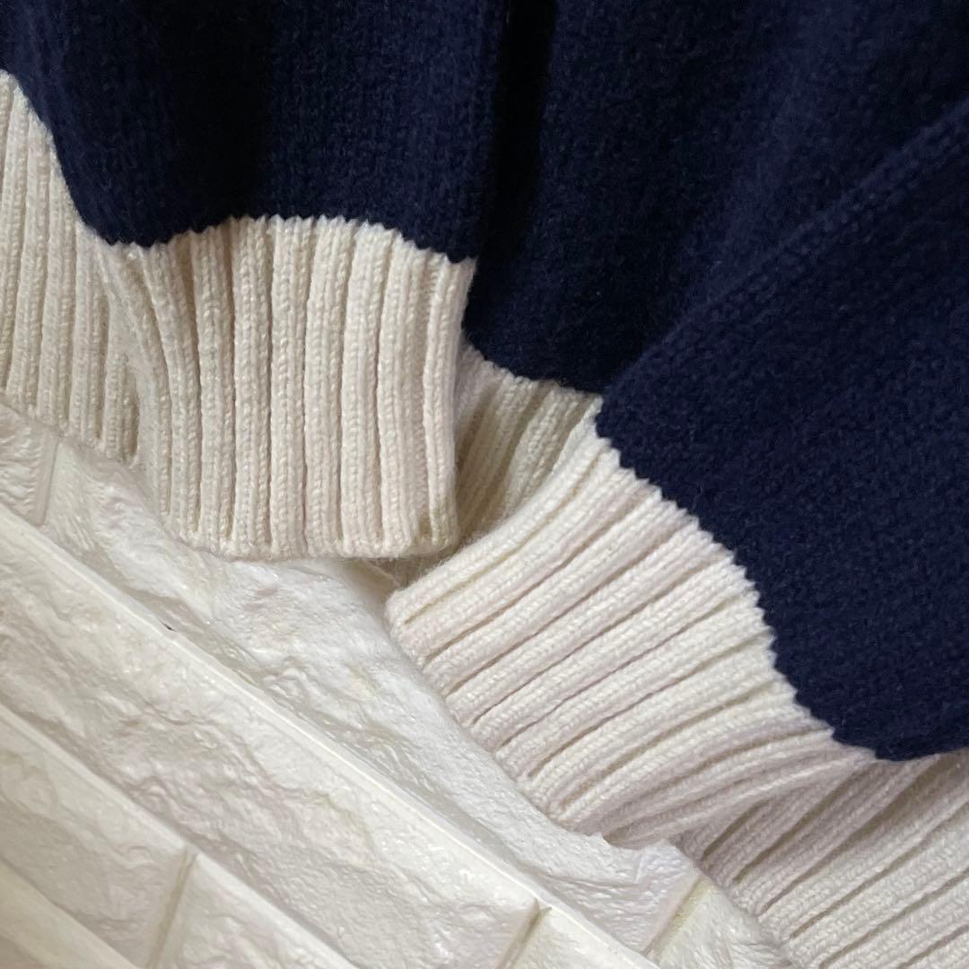 BEAMS GOLF ウール100% バイカラー タートルネック ニット 紺 S