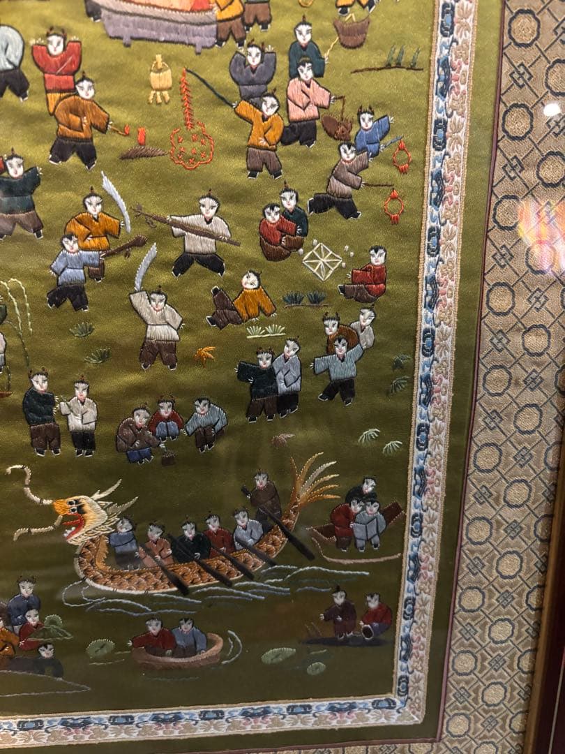 値下げ！中国 刺繍アート 額装 2点セット1980年代 中国購入　民俗