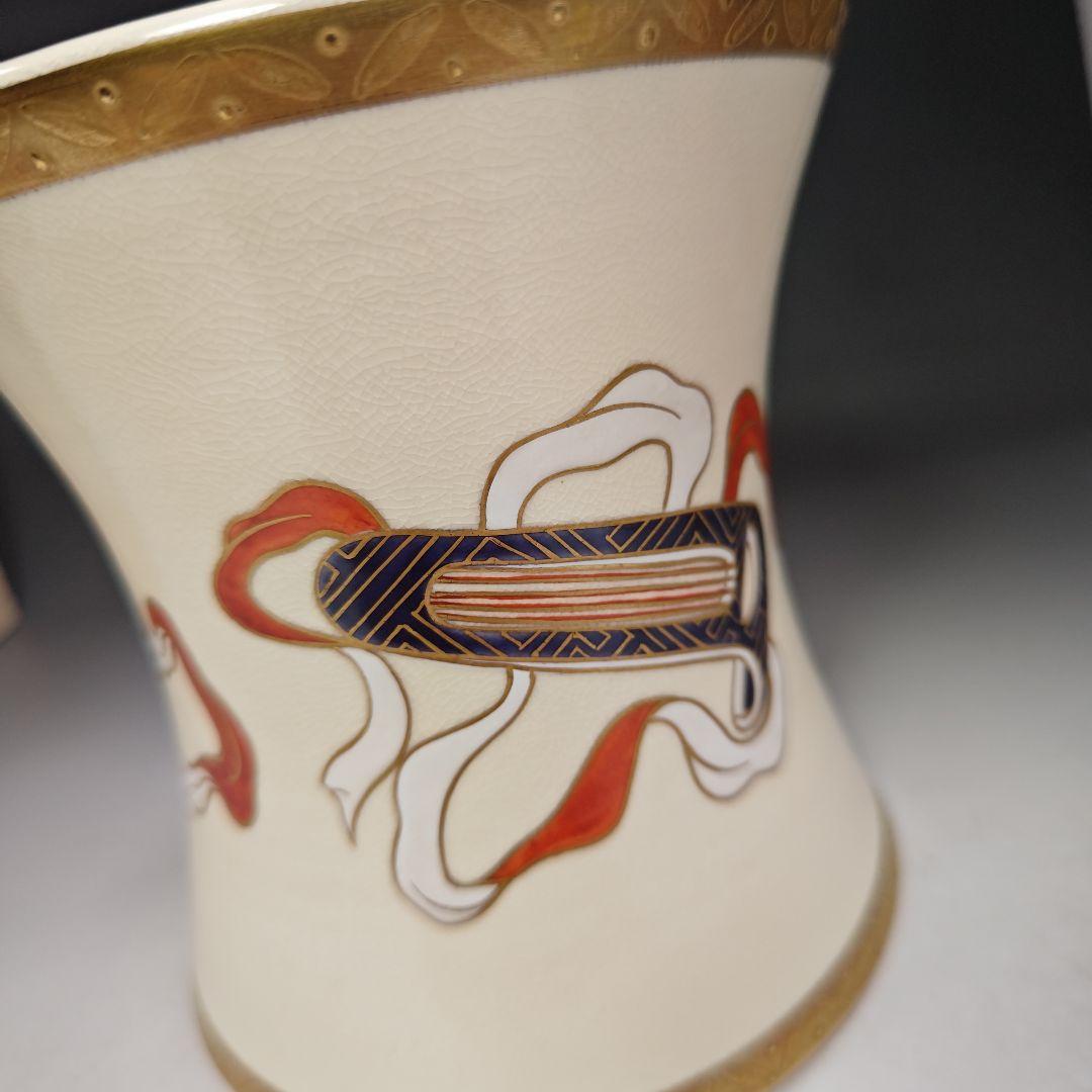 イ696 水指『平安　山岡善昇造』『色絵鼓形楽器尽くし　水指　共箱』茶道具