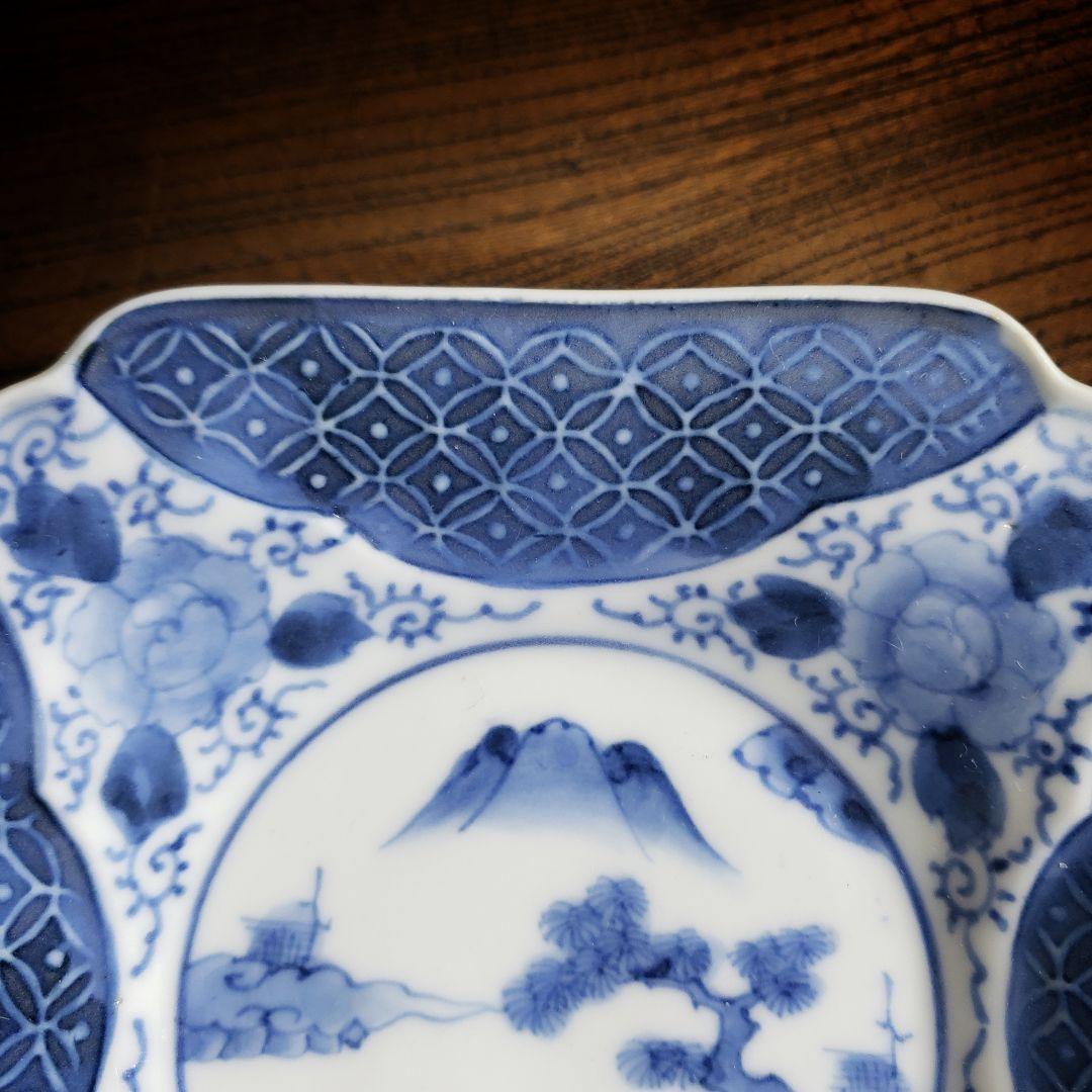 染付角皿　古伊万里　薄造　山水文様　牡丹文　唐草文　七宝繋文　江戸　明治　訳あり