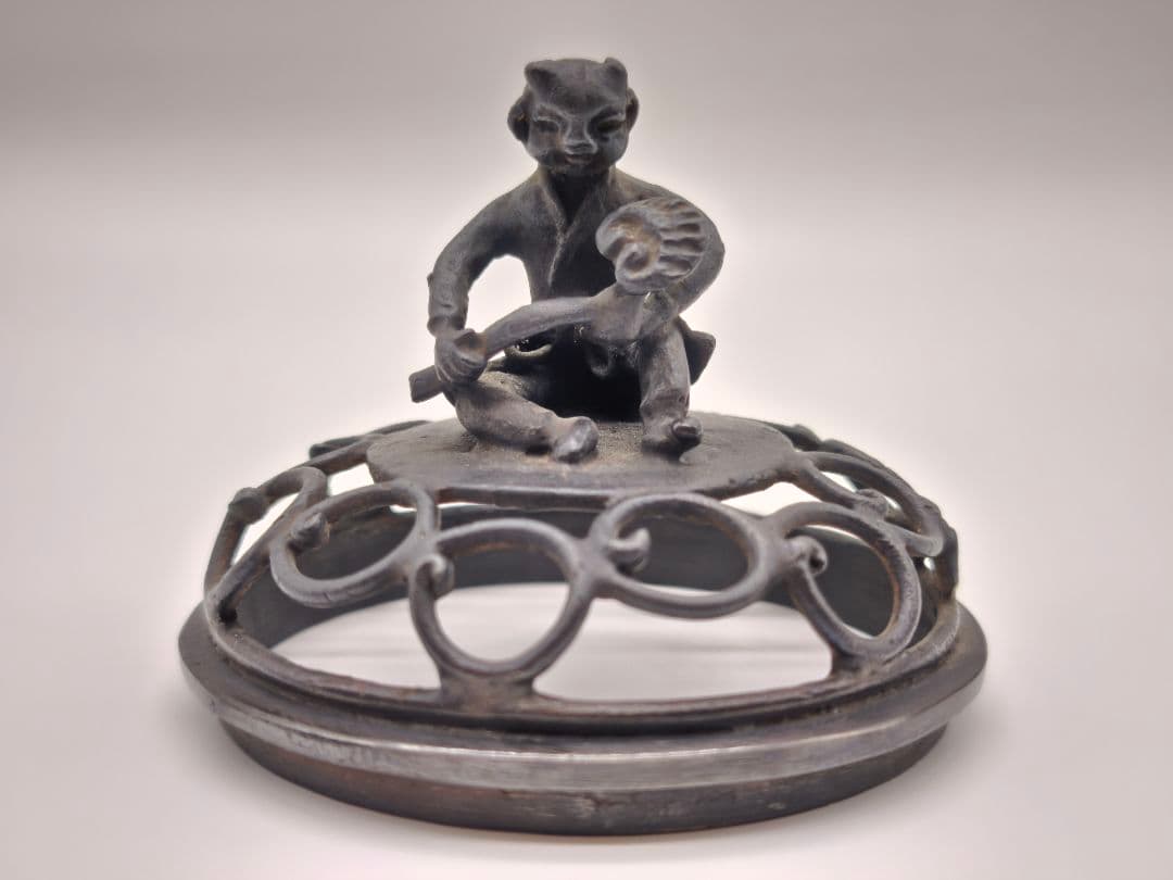 織田幸銅器 須賀月芳作 青銅製 香炉 玉型 霊芝耳 唐子足 螺鈿模様