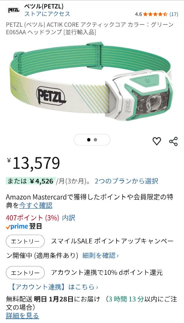 Petzl アクティックコア ヘッドランプ グリーン ペツル