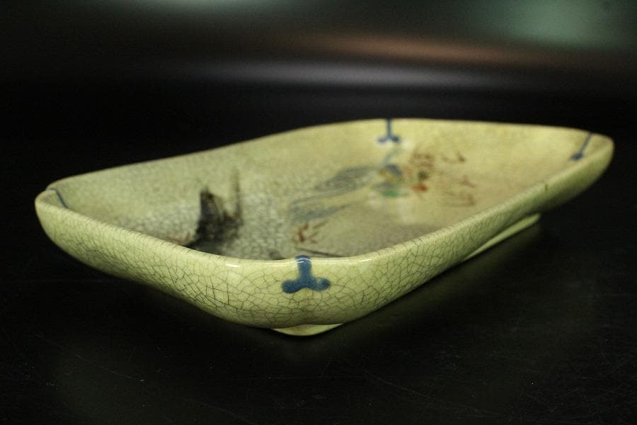 仁清写 色絵 金彩 鴛鴦流水紋 長皿 十客 古清水 茶道具(K-A227)