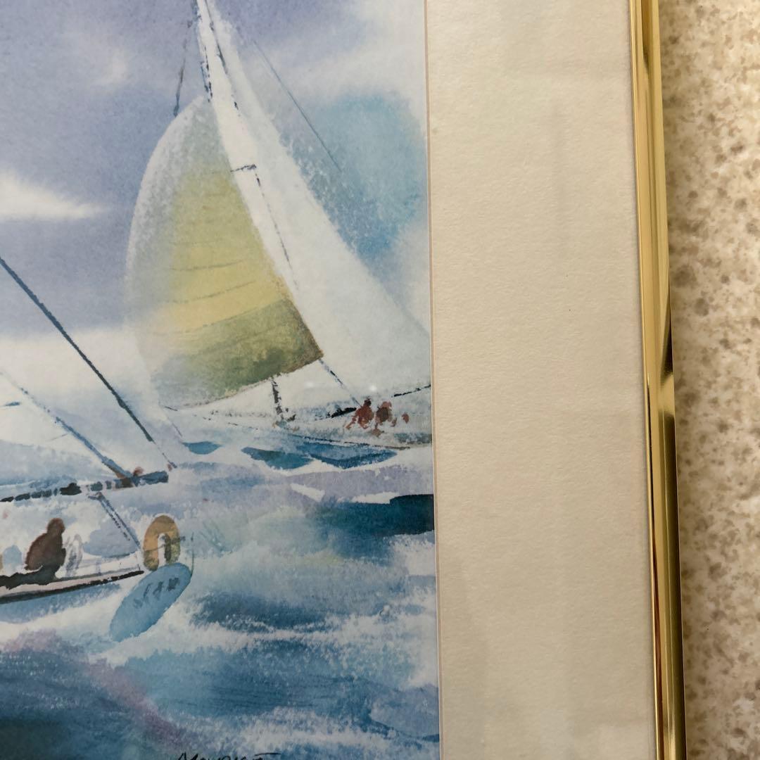 Maurice Silber モーリスシルバー水彩画 帆船　ヨット額装金