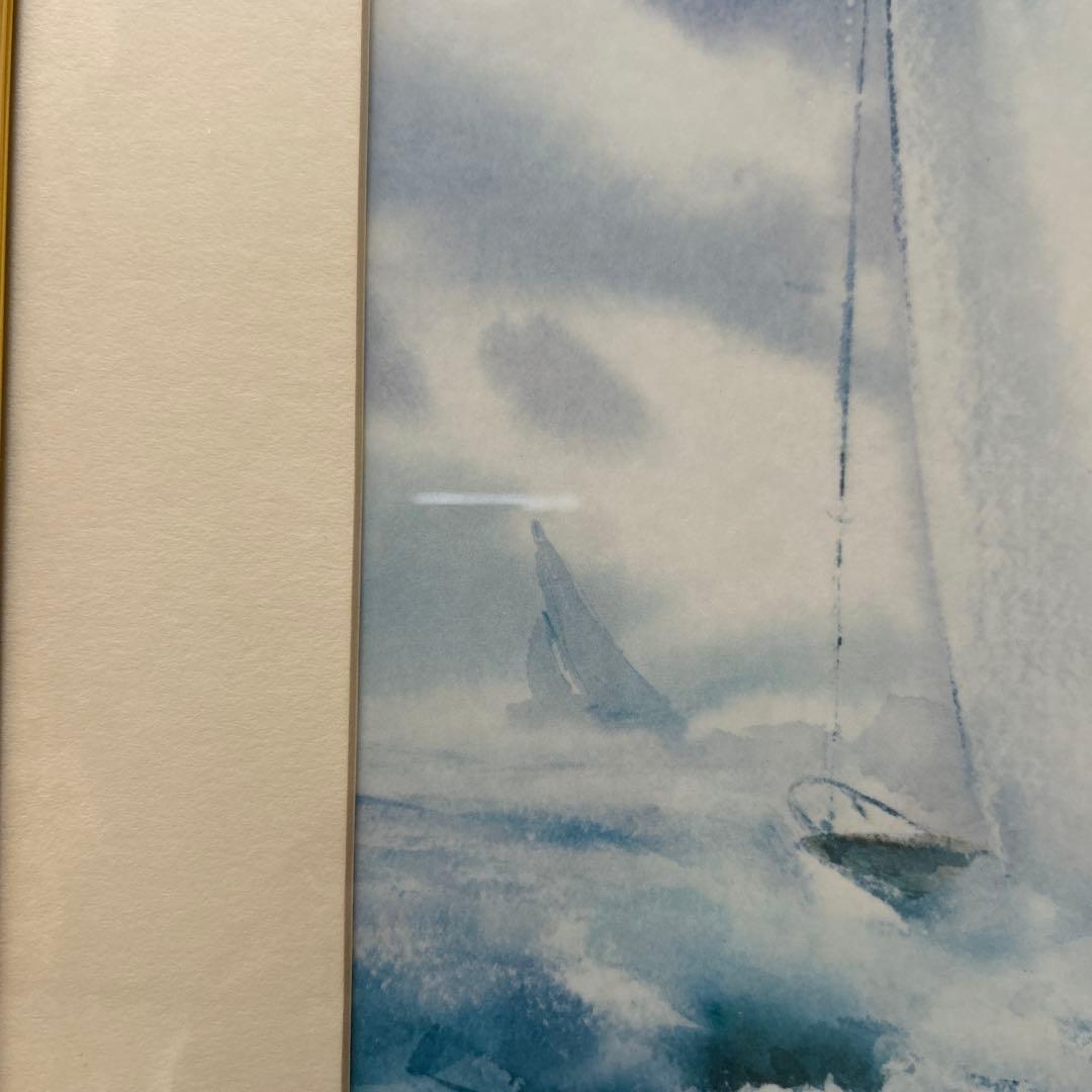Maurice Silber モーリスシルバー水彩画 帆船　ヨット額装金