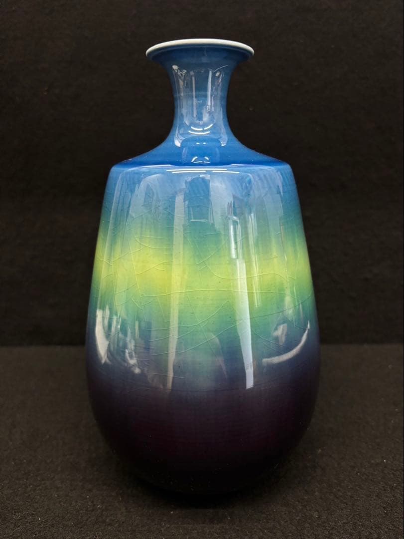 【徳田八十吉 / 花瓶 】人間国宝 柳雨軒 三代 (正彦)作 九谷焼 未使用品