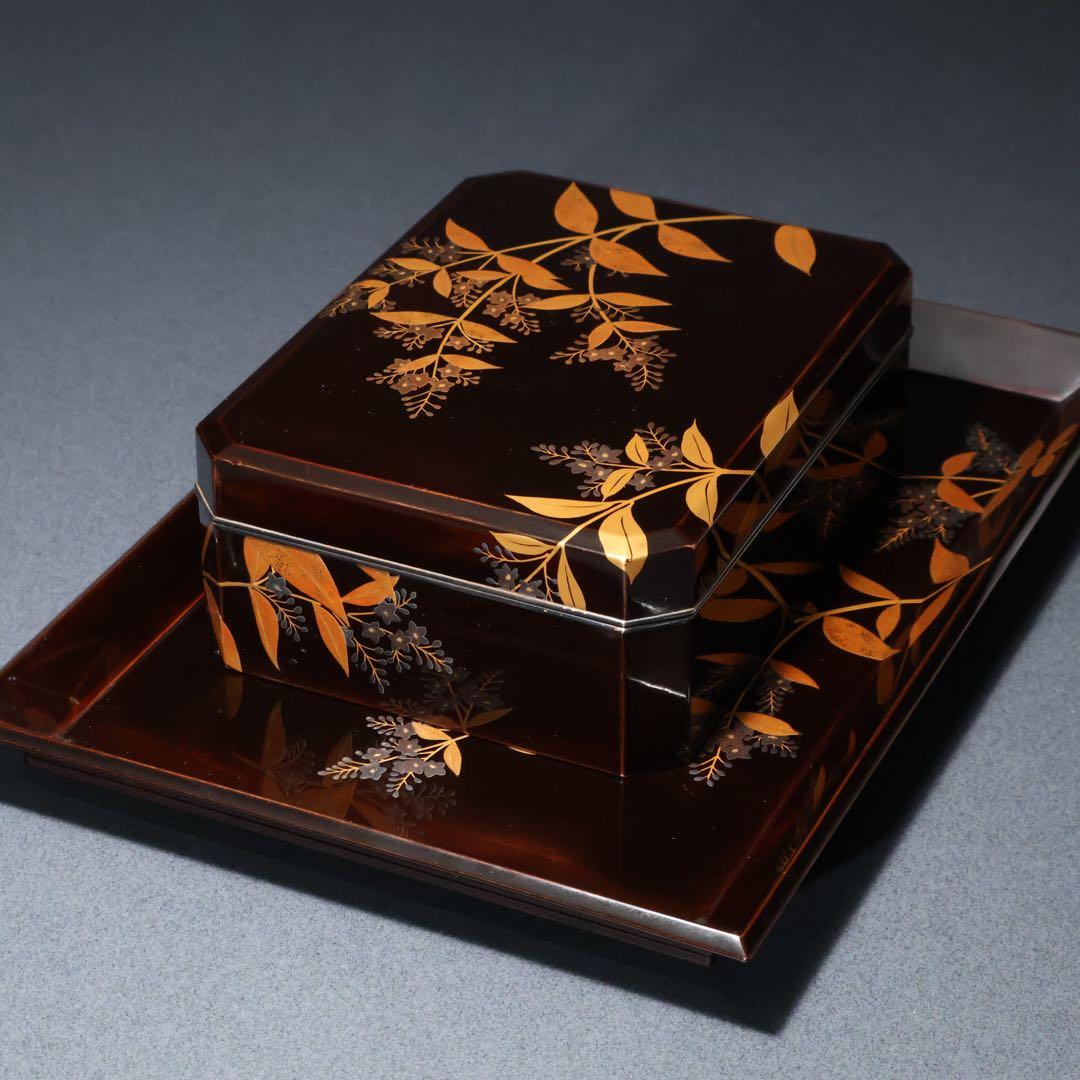 蒔絵　巻き煙草入れ　盆付き　平安漆専堂　共箱　R1429お12