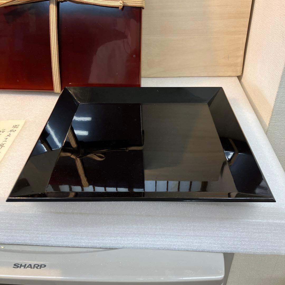 茶道具　盆　漆器　黒塗　盆　漆塗り共箱　N6KOB