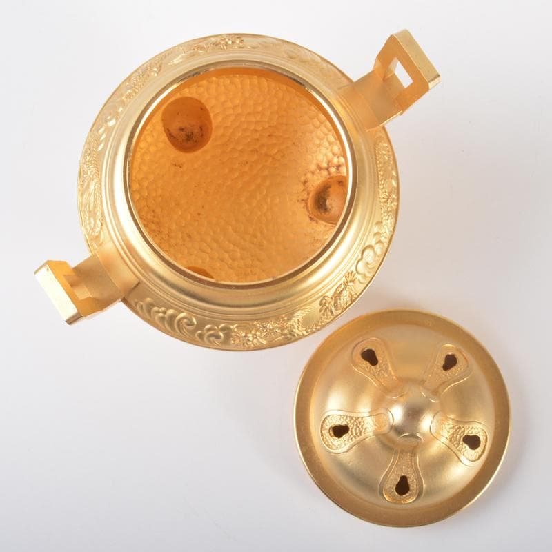 朧　香道具　銅製　雲龍文　黄金香炉　24KGP刻印　時代箱付　V　5804