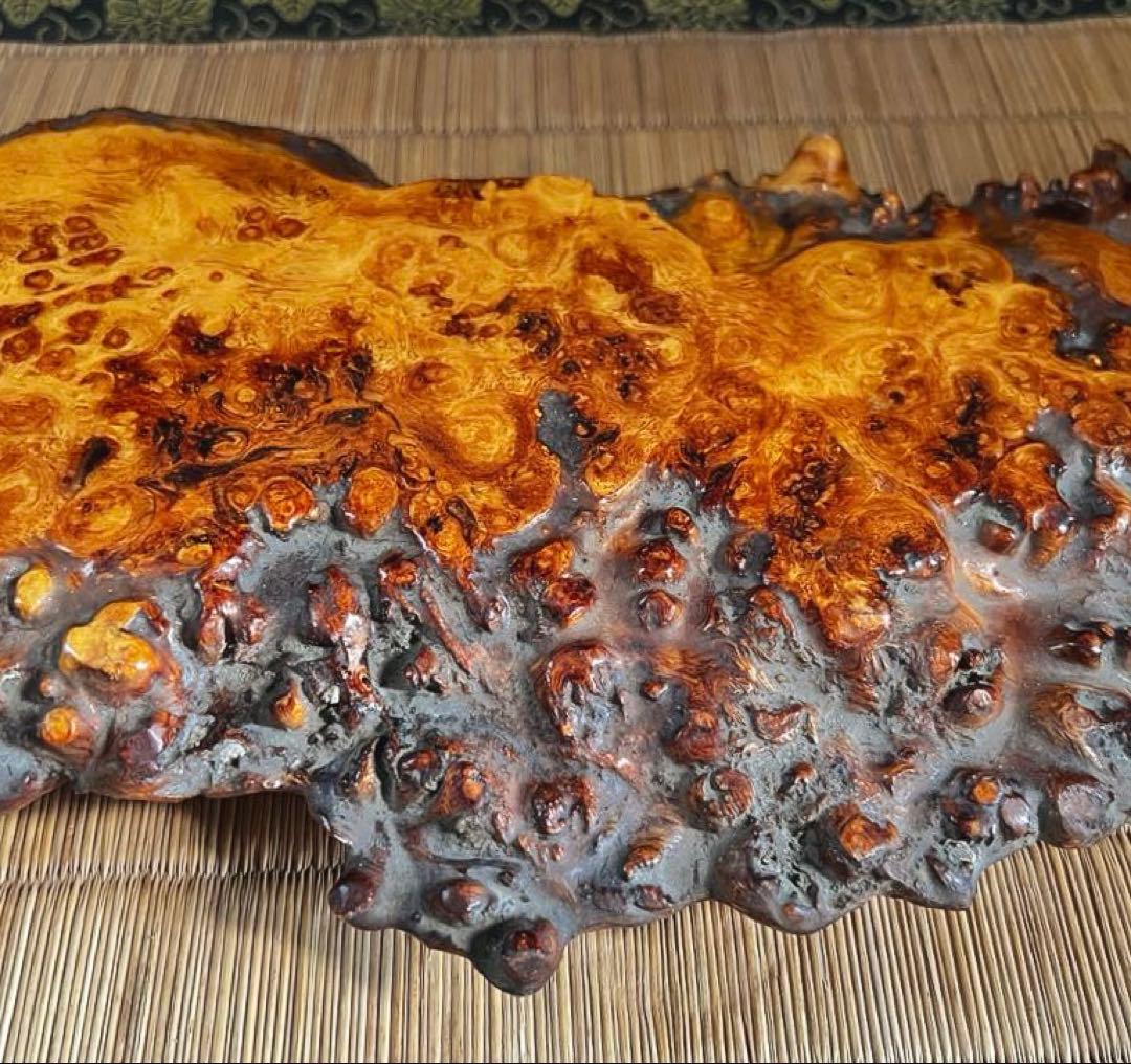 天然時代木 希少 横長 奥細 花梨 玉杢 瘤 四足 花台 香台 盆栽台 50㎝