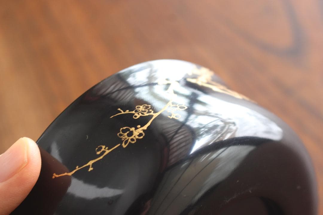 時代逸品！端正な時代黒漆に極上梅蒔絵の映える煮物椀2点（検懐石道具蒔絵椀茶道具