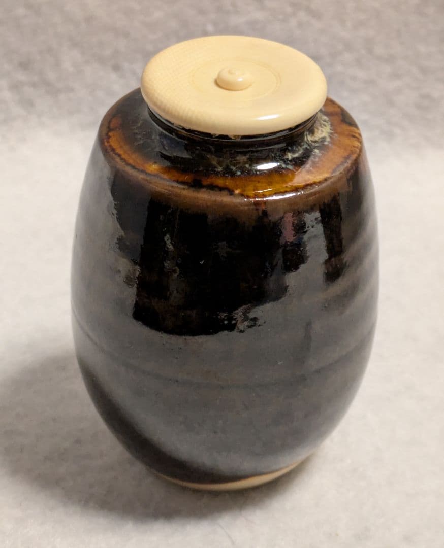 茶入 工芸品/茶道具 京都清水焼 桶谷定一作 肩衝茶入 金襴仕覆付