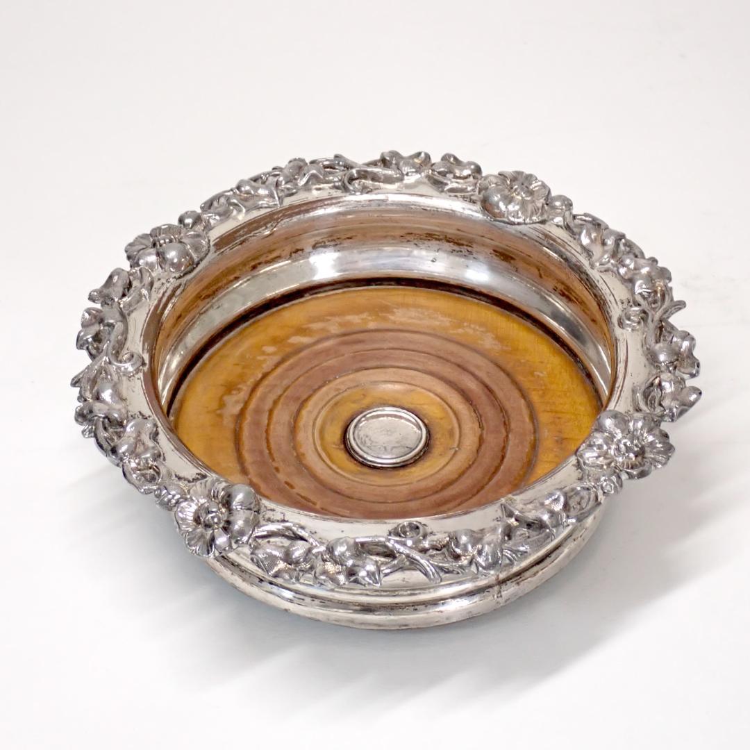 英国製 アンティーク 純銀製 シルバープレート 木製 ワインボトルホルダー