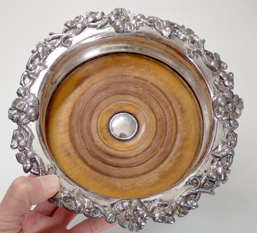 英国製 アンティーク 純銀製 シルバープレート 木製 ワインボトルホルダー