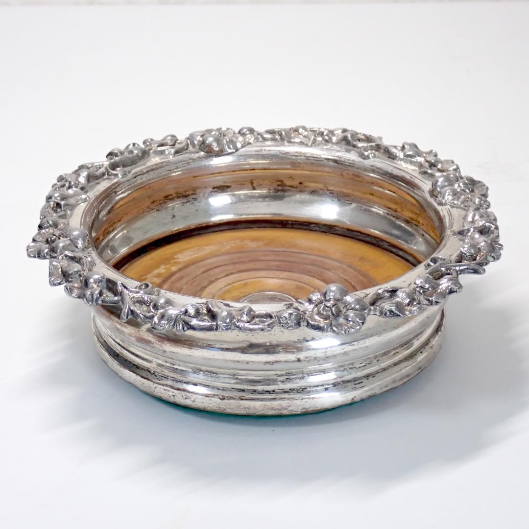 英国製 アンティーク 純銀製 シルバープレート 木製 ワインボトルホルダー